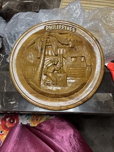 Philippines Hand Carved Wood Decorative Wall Plaque 12” Round - Picture 1 of 4