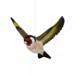 Wildlife Garden Carved Wood Figure Bird Goldfinch In Flight - Picture 1 of 6