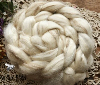 Merino Wool Roving, Tussah Silk, Flax Undyed Combed Top Blend Wool - 4 oz - Image 1 of 4