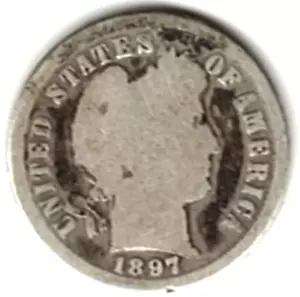 1897 Barber Dime in BUONE condizioni ~ CERCHI COMPLETI ~ VEDI LA SCANSIONE pz 7 - Foto 1 di 5