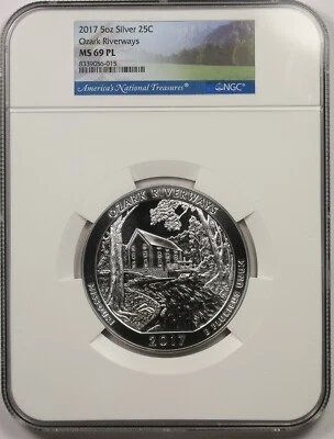 2017 5 oz Silver Ozark Riverways 25C NGC MS 69 PL America The Beautiful ATB - Image 1 of 4
