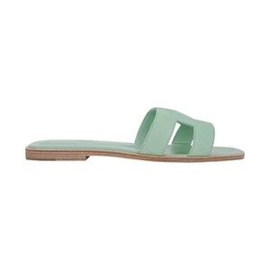 Sandalia Hermes Plana Oran Vert d'Eau Cuero Epsom 39.5/9.5 Nueva con Caja - Imagen 1 de 7