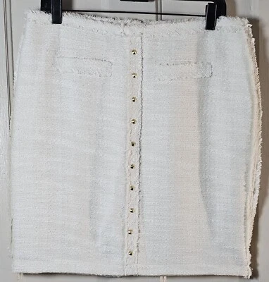 Saia Coastal Cowgirl Jen Lopez tamanho 10 marfim pregos metálicos franja tweed boho - Imagem 1 de 4