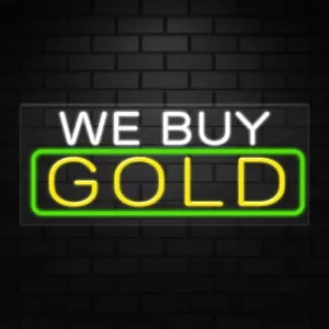 Letrero dorado para pantallas de negocios | LED Flex Neon | 32"W x 13"H x 1"D - Imagen 1 de 5