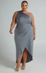 SHOWPO GREY FELT SO HAPPY ONE SHOULDER DRAPE MIDI DRESS SZ 20 NN RRP $99.95 - Picture 1 of 3