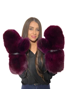 Guantes de piel de zorro gigante Saga pieles color borgoña casi hasta el codo - Imagen 1 de 7