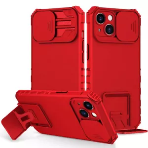 Camera Privacy Cover Hybrid Case with Kickstand for iPhone 14 - Red - Picture 1 of 11