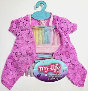 My Life As Pink & Purple Fringe Swimsuit & Cover Up Lace Rainbow for 18" Doll - Picture 1 of 5