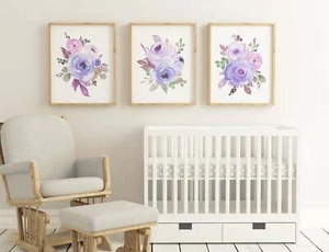 Arte imprimible de flor púrpura para vivero, habitación para niñas arte de pared decoración del hogar - Imagen 1 de 5
