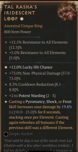 💥DIABLO 4💥SEASON 8💥Sorcerer💥Tal Rasha's Iridescent Loop GA LH 19.8% Aspect - Picture 1 of 1
