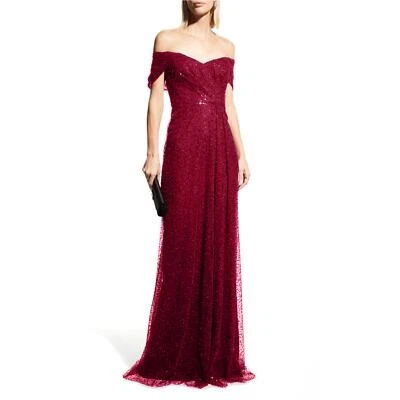 Vestido Teri Jon Borgoña Lentejuelas Cuentas Tul Fuera del Hombro Talla 2 Para Mujer Foto 1 de 4