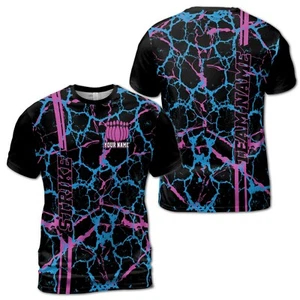 Customized Bowling Team Purple Blue Bowling Pin Strike 3D T-Shirt S-5XL - Picture 1 of 4