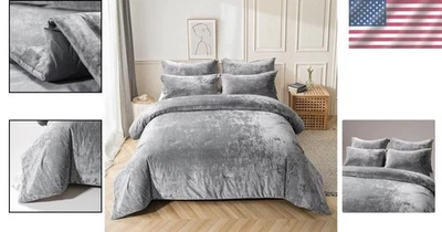 Juego de edredón King gris claro - 5 piezas de terciopelo suave envejecido y microfibra Foto 1 de 4