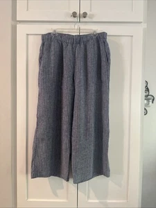 Eileen Fisher Women's Large Pants Linen Delave Wide Leg Crop Pull On Stripe EUC - Picture 1 of 6