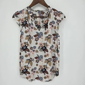 Loft Floral Flutter Sleeve V Neck Blouse Small - Picture 1 of 5