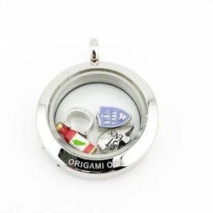 Origami Eule Living Medaillon Anhänger Silber Strass Floating Charms - Bild 1 von 10