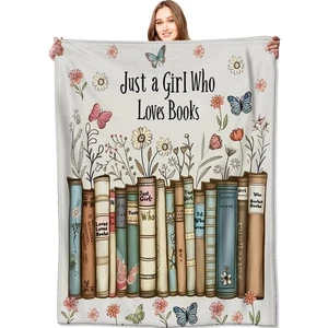 Just a Girl Who Loves Books Blanket Reader Floral and Butterfly Throw Blanket... - Picture 1 of 8