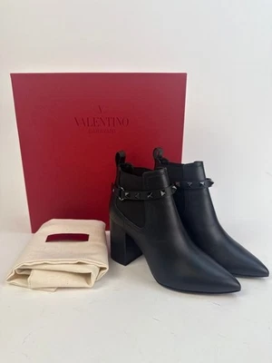 Valentino Garavani Cuero Negro Rockstud Chelsea 85mm Botines EU 35 / US 5 Foto 1 de 4