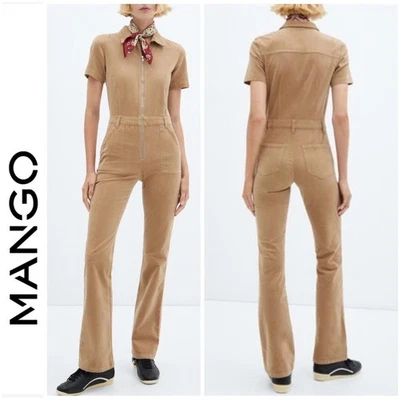 Novo com etiquetas MNG by MANGO | TAMANHO XXS | Macacão reto fino marrom euro veludo com zíper frontal - Imagem 1 de 4