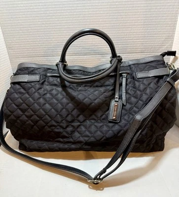 Banana Republic BLACK Oversized Quilted Nylon Leather Weekender Tote Bag Purse  - Image 1 of 4