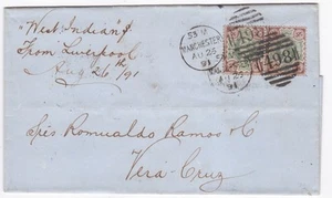 1891 QV FINE PAIR OF 4d STAMPS ON WRAPPER TO VERA CRUZ UPU RATE PER WEST INDIAN - Picture 1 of 4