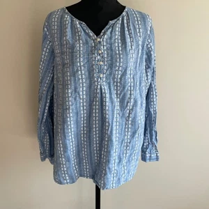 Talbots Damen Petites blau weiß Blumen Streifen bestickt Knopfleiste Hemd 2XP - Bild 1 von 7