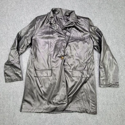 Boohoo Blazer Jacket Womens 14 Black Single Button Tailored Faux Leather Look - Image 1 of 4