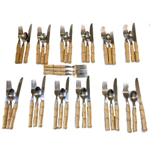 39 Pc Retro Faux Bamboo Tiki Gibson Flatware Silverware Set Service for 12 Plus - Picture 1 of 4