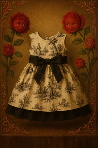 Handmade Vintage Baby Dress Double Skirt Toile de Jouy Print Black White Cottage - Picture 1 of 8