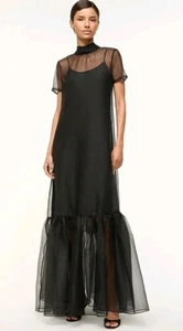 Neu mit Etikett STAUD Calluna hochgeschlossenes Organza-Maxikleid mit Schnürung in Schwarz Gr. M $ 495 - Bild 1 von 5