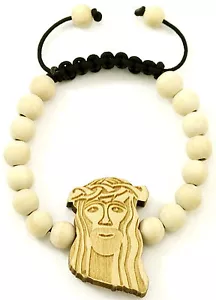 Bracciale Gesù Nuovo Buon Stile Legno Tirare Cordoncino Regolabile Macramè Con Perline 10mm - Foto 1 di 13