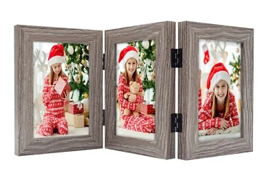 4x6 5x7 Trifold Picture Frame Hinged Photo Three Folding Frames Vertical Desktop - Image 1 of 4