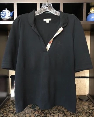 Camisa polo Burberry Brit Nova xadrez designer gola preta algodão tamanho G - Imagem 1 de 3
