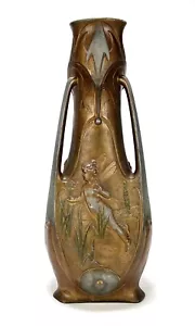 Vase fée Art Nouveau par Jean Garnier, nymphes françaises ancien Jugendstil signé - Photo 1 sur 7
