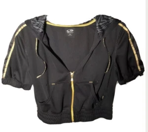 Champion Sexy Workout Crop Top Full Zip Zebra Hoodie Large Gray Lagenlook Jacket - Picture 1 of 8