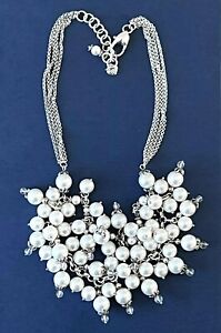 Brighton Pearl-icious Bib Cluster Cha Cha Crystal Necklace Silver Plated Chain