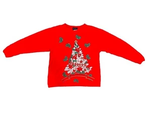 Vintage Ugly Christmas Tree Red Sweatshirt Size Medium Ribbons - Picture 1 of 10