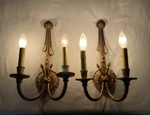 REWIRED Pair Antique Vtg Wall Sconces Spanish French Deco Victorian French Brass - Picture 1 of 24