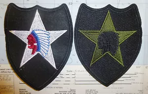 Set x 2 Aufnäher - INDISCHER KOPF - US-Armee 2. Infanterie - GEDÄMPFT - NÄHEN - AUFBÜGELN - Bild 1 von 3