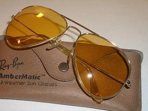 58-14 VINTAGE BAUSCH &LOMB RAY-BAN GEP ALL-WEATHER AMBERMATIC AVIATOR SUNGLASSES - Picture 1 of 12