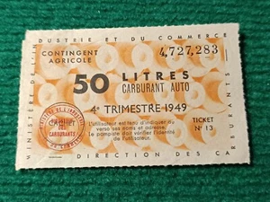 BILLET MATIÈRE - 50 LITRES CARBURANT AUTO - TICKET N° 13 1949 - CACHET - Imagen 1 de 2