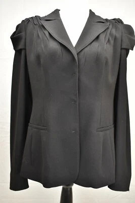 NWT PRADA P5585 BLACK ACETATE RUCHED SNAP LONG SLEEVE TOP JACKET 46 ITALY $1630 - Image 1 of 4