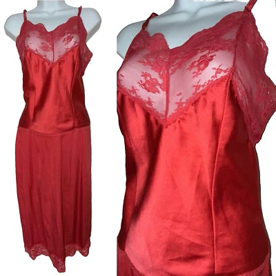 Vtg Set Satin Tayrn Camisole & Shadowline Slip Cami Tons of Lace Cherry Red S M - Image 1 of 4