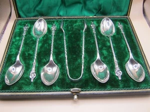 Antique / Victorian Silvered / Silver Plated Apostle Spoons & Sugar Tongues Nips - Picture 1 of 5