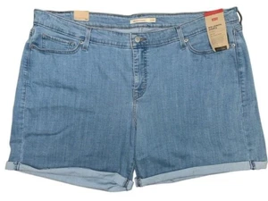 Levi's 24W Jean Shorts Popular Blue Mid-Length Mid Rise Slim Thru Hip Roll Hem - Picture 1 of 7