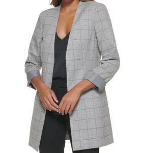 Calvin Klein Jacket Collarless Plaid Topper Jacket Women's Size 12 - Picture 1 of 12