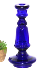 Antique Blue Crystal Clear Glass Tea Light Candle Stick Stand, Flower Vase 14894