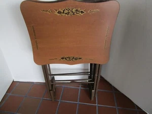 Vintage Wood Artex TV Tray set 4-Folding tables on holder/stand 1950's - Picture 1 of 24