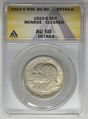 1923-S Monroe Commemorative Half Dollar ANACS AU 50 Details Cleaned - Image 1 of 2
