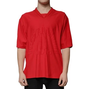 DOLCE & GABBANA T-shirt Red Cotton V-neck Short Sleeves Men IT50/US40/L 1050usd - Picture 1 of 8